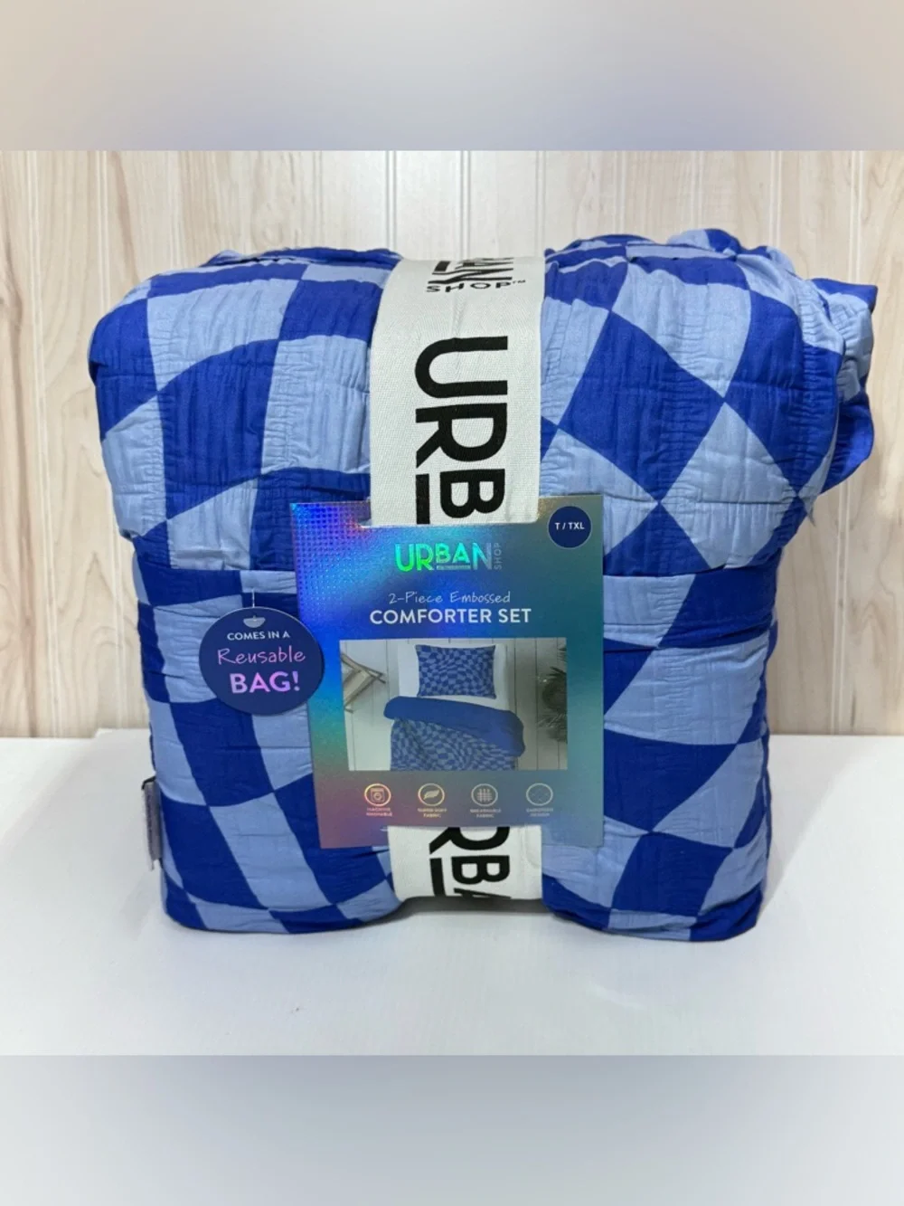 Urban Blue Checkered Comforter Set